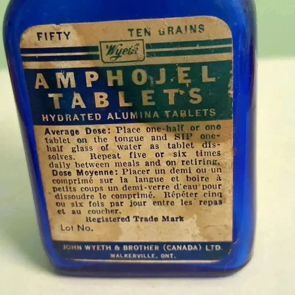 Cobalt Blue John Wyeth and Brother bottle for Amohojel tablets - Picture 3 of 4